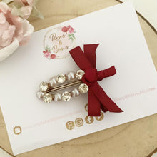 Load image into Gallery viewer, Deep Red Pearl and Rhinestone Alligator Clip
