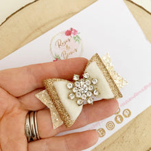 Load image into Gallery viewer, Snowflake Glitter Bow Headband or Clip
