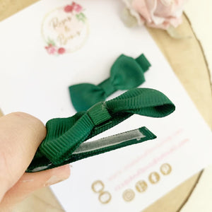 Forest Green School Small Hair Bow Clip Set