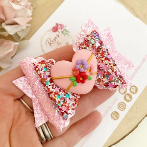 Valentine’s Heart Hair Bow Headband or Clip