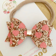 Load image into Gallery viewer, Rose gold and pink heart Valentines Valentine’s Day hair Bow Headband or Clip
