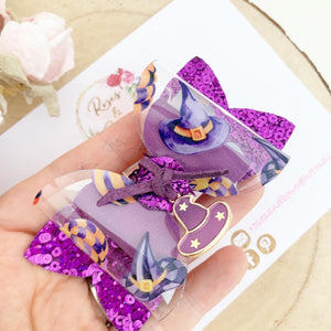 Halloween Witch Charm Hair Bow Headband or Clip