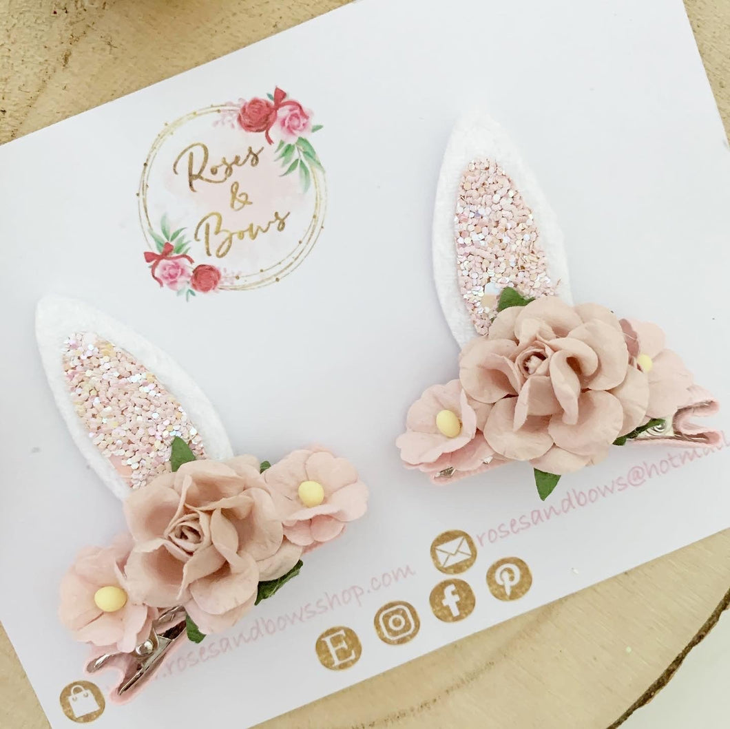 Blush Pink Stand Up Bunny Ear Clips - Easter Bunny Clips