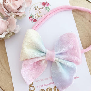 Velvet Ombré Rainbow Sailor Bow Headband or Clip