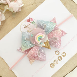 Rainbow Ice Cream Hair Bow Headband or Clip