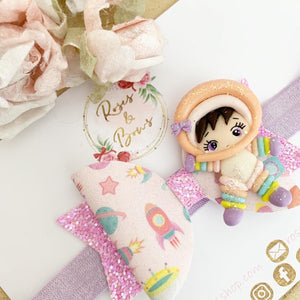 Space astronaut and rocket Hair Bow Headband or Clip