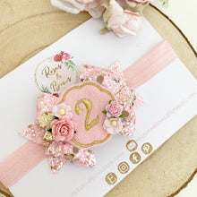 Load image into Gallery viewer, Pink and Gold Birthday Hair Bow Headband or Clip
