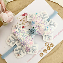 Load image into Gallery viewer, Blue Snowflake Hair Bow Clip or Headband
