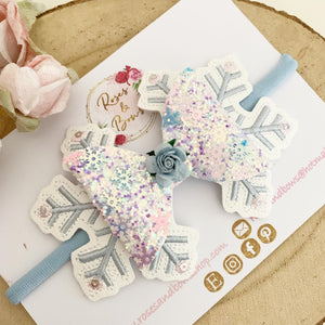 Blue Snowflake Hair Bow Clip or Headband