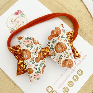 Pumpkin Hair Bow Headband or Clip