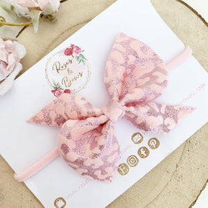 Pink Leopard Hair Bow Headband or Clip