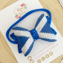 Load image into Gallery viewer, Scottish Flag St Andrews Burns Night Embroidered Leatherette and Glitter Bow Headband or Clip
