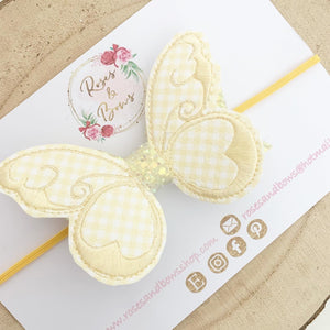 Lemon School Gingham butterfly Hair Bow Headband or Clip