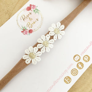 Gold Daisy headband - nude nylon headband