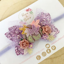 Load image into Gallery viewer, Purple Pumpkin Tulle Glitter Bow Headband or Clip
