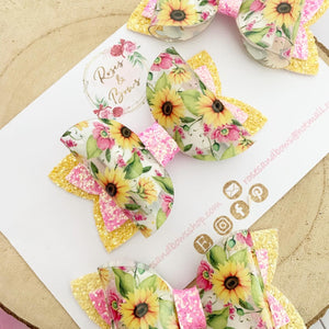 Sunflower Transparent Glitter Bow Headband or Clip