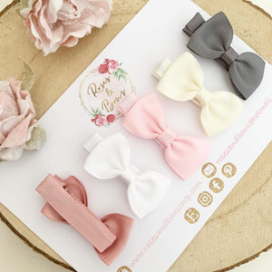 Muted neutrals Small Hair Bow Clip Set