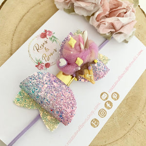 Ice Cream Glitter Bow Headband or Clip