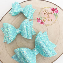 Load image into Gallery viewer, Mint Green Glitter Hair Bow - Green Glitter Hair Bow Hair Clip or Headband
