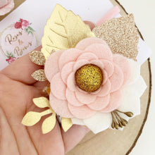 Load image into Gallery viewer, Felt flower clip or headband - blush and gold flower headband
