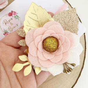 Felt flower clip or headband - blush and gold flower headband