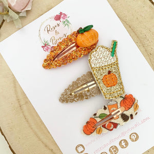 Pumpkin spice scalloped snap clip set