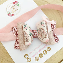 Load image into Gallery viewer, Pink Blush Bunny Glitter Hair Bow Headband or Clip - Pink Sequin Bunny Rabbit Ears Hair Bow
