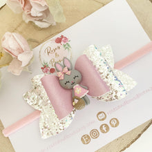 Load image into Gallery viewer, Easter bunny Silver and Pink Glitter Hair Bow Hair Clip or Headband
