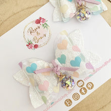 Load image into Gallery viewer, Rainbow Heart Charm Hair Bow Headband or clip
