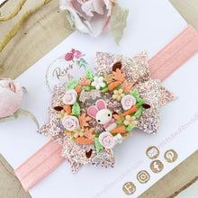 Load image into Gallery viewer, Easter Bunny Wreath Hair Bow Headband or Clip
