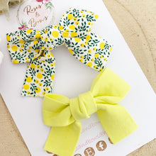 Load image into Gallery viewer, Yellow Cotton Tie Bow Clip Set
