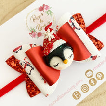 Load image into Gallery viewer, Christmas Red Penguin Hair Bow Clip or Headband
