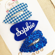 Load image into Gallery viewer, Personalised school gingham and glitter scalloped snap clip set
