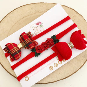 Red Tartan Christmas headband set