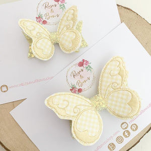 Lemon School Gingham butterfly Hair Bow Headband or Clip