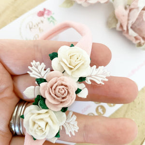 Blush pink and ivory small dainty flower headband