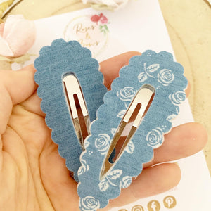 Light Denim Large scalloped snap clip set