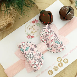 Pink Christmas Hair Bow Headband or Clip