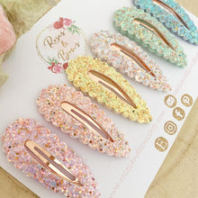 Load image into Gallery viewer, glitter and rose gold  scalloped snap clip set
