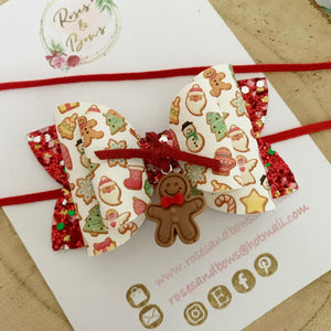 Christmas Gingerbread Hair Bow Headband or Clip