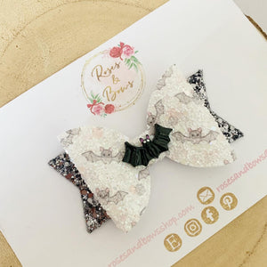 Bat Halloween Glitter Bow Headband or Clip