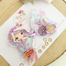 Load image into Gallery viewer, Purple Mermaid Glitter Hair Bow Headband or Clip
