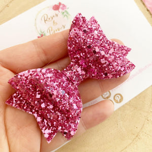 Pink Glitter Hair Bow - Glitter Hair Bow Hair Clip or Headband