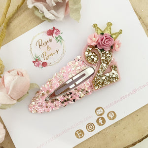 Pink Birthday Snap Clip - Birthday Number Princess Snap Clip