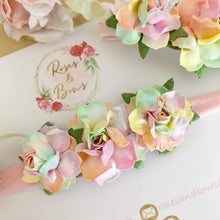 Load image into Gallery viewer, Pastel Rainbow rose flower headband or clip
