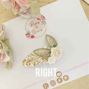 Gold and White Dainty Bunny Ears Easter Snap Clip