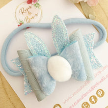 Load image into Gallery viewer, Blue Bunny Ears Easter Hair Bow Headband or Clip
