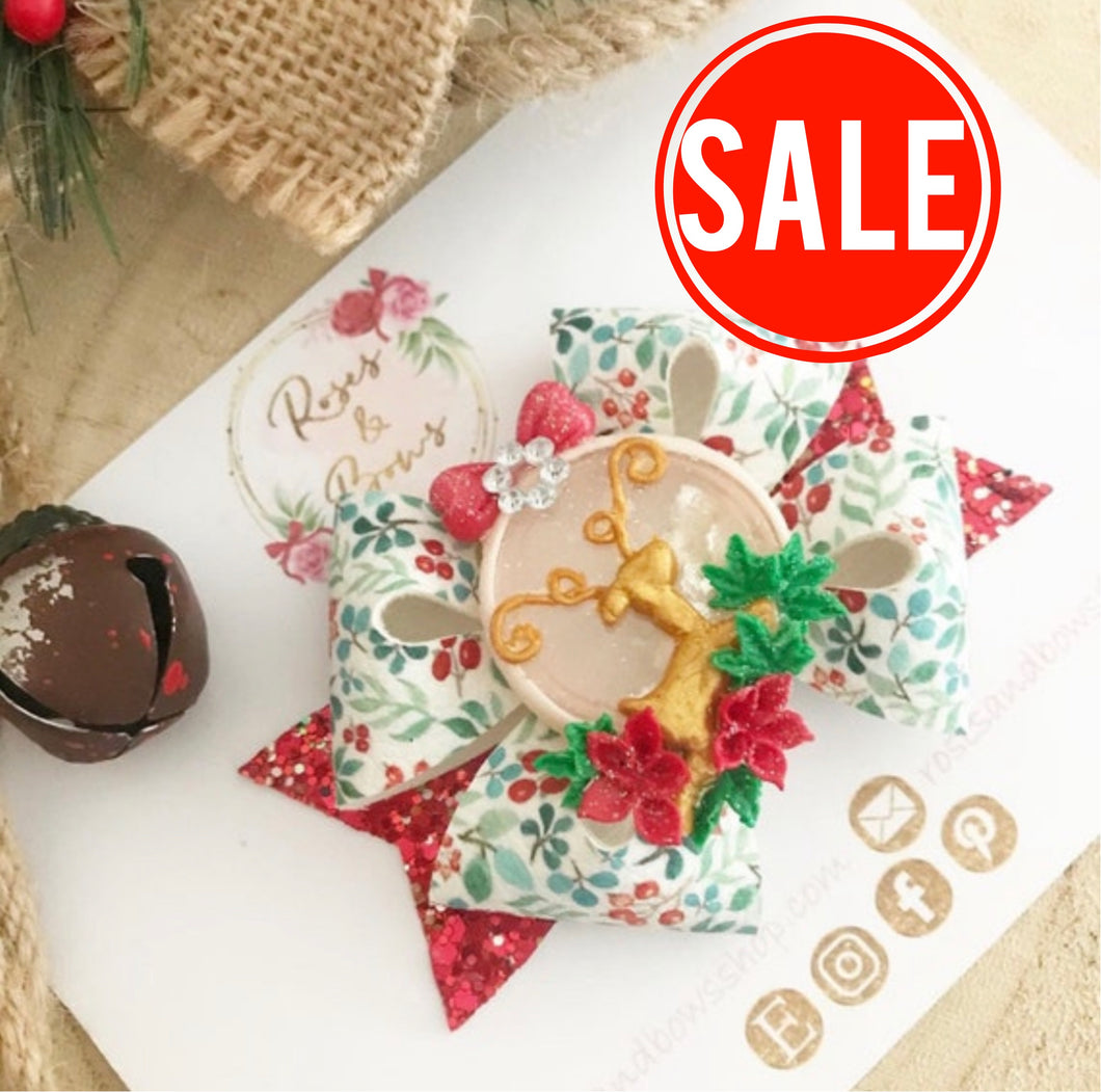 Christmas Deer Glitter Shaker Clip or Headband