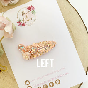 Peach rhinestone Dainty Bunny Ears Easter Snap Clip