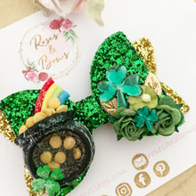 Load image into Gallery viewer, St Patrick’s Day Rainbow Shamrock Shaker Hair Bow Headband or Clip
